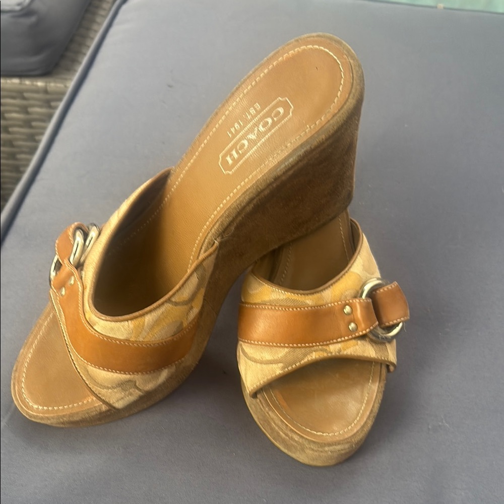 Coach Women's Tan Wedge Sandals